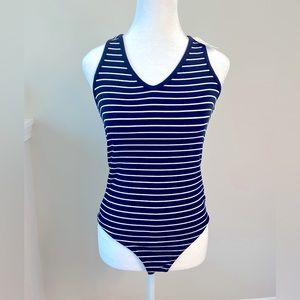 NWT Gap Modern Racerback Bodysuit- Small- Navy and White Stripes